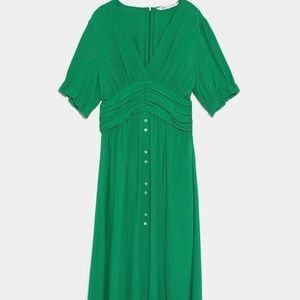 Zara Green Buttoned Drape Dress